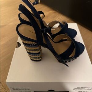 ALDO Dark Blue and Gold Strappy Heels